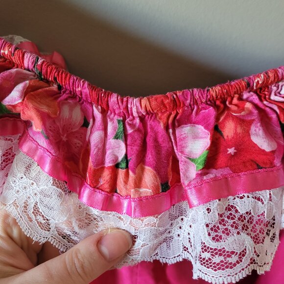 Vintage ruffled pink blouse lace and ribbon trim, Square Dancing Top - Picture 10 of 13